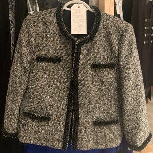 Nicole Miller Size 14R Black Grey Herringbone Bling Jacket